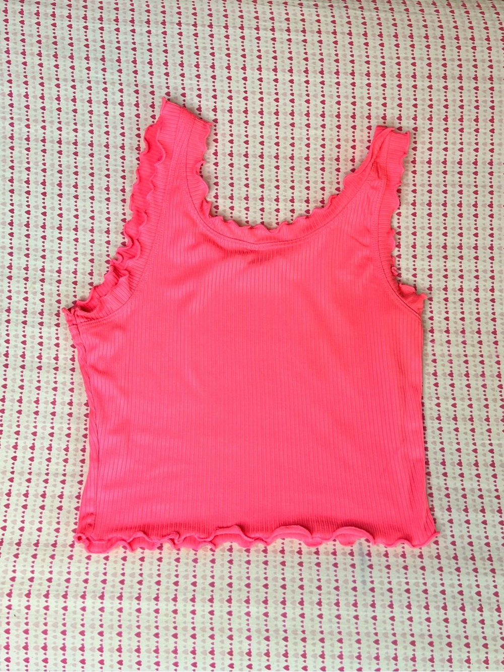 Iris Basic Hot Pink Ribbed Ruffle Trim Camisole - Picture 3 of 6